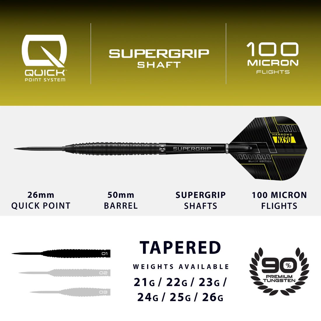 Harrows NX90 Black 90% Tungsten QP Steel Tip Darts