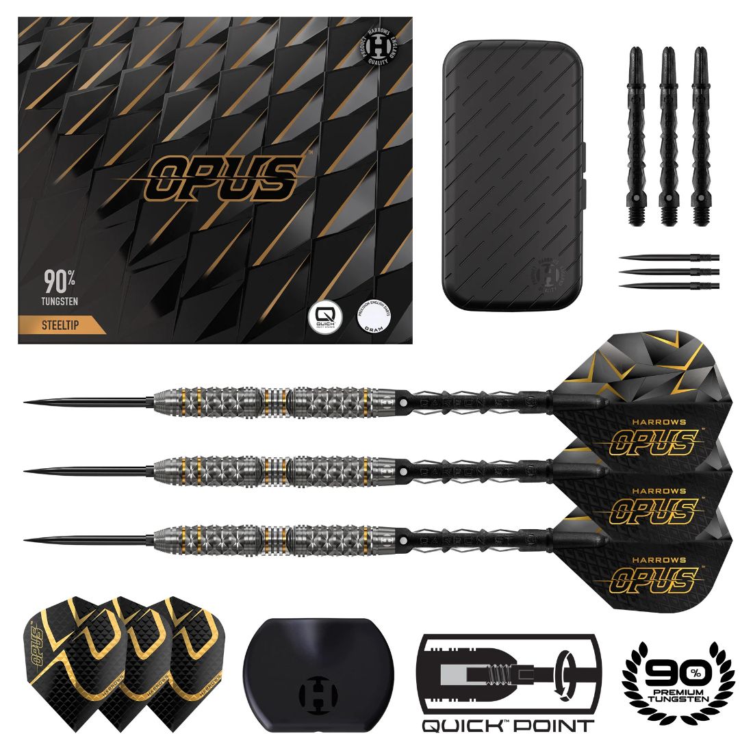 Harrows Opus 90 percent tungsten QP steel tip darts designed for precision and control | Deadeye Darts