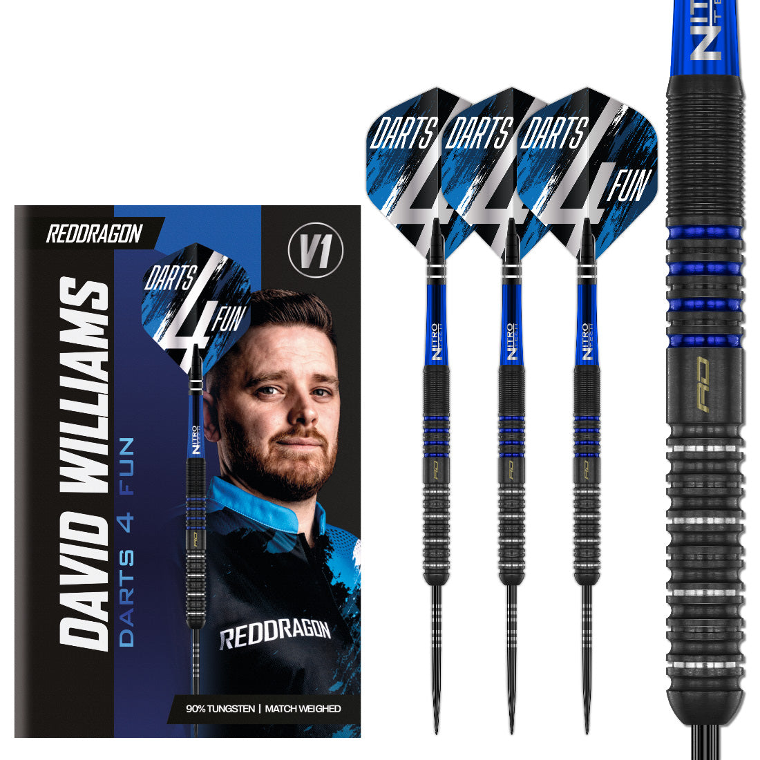 Red Dragon David Williams V1 23 gram 90 percent tungsten steel tip darts designed for precision and control | Deadeye Darts