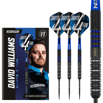 Red Dragon David Williams V1 23 gram 90 percent tungsten steel tip darts designed for precision and control | Deadeye Darts