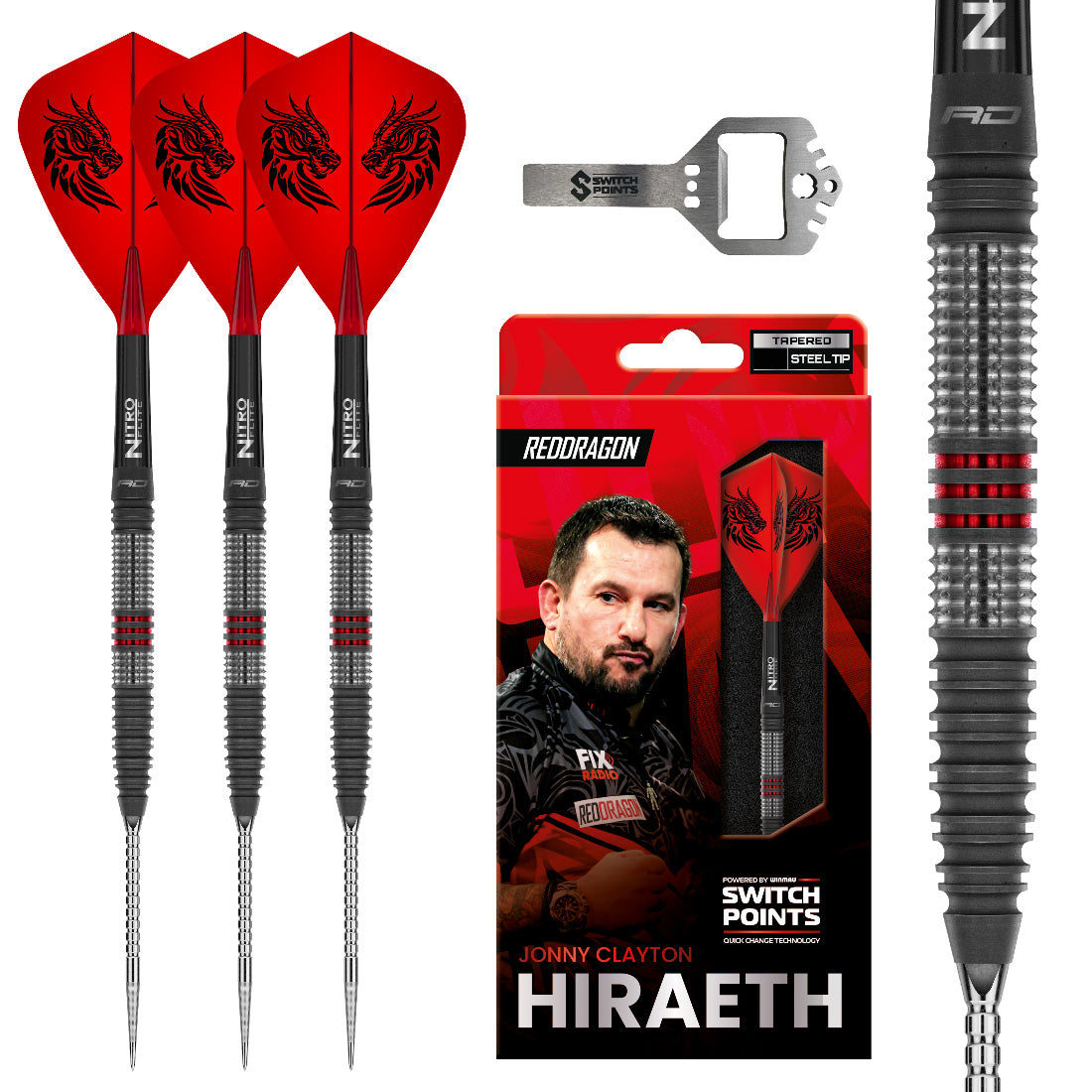 Red Dragon Jonny Clayton Hiraeth Switch Point darts with interchangeable point system and player-inspired design | Deadeye Darts