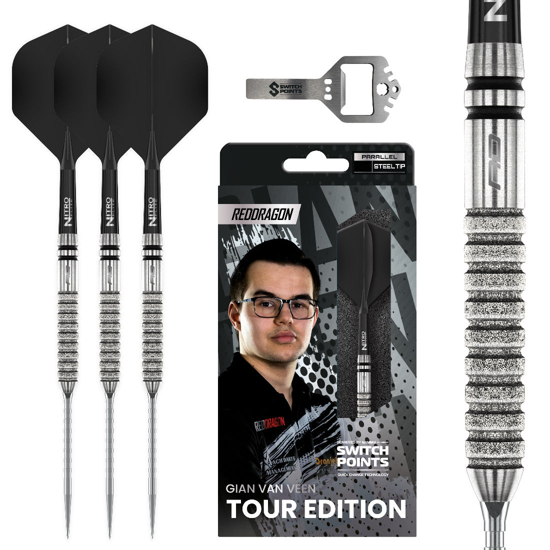 Red Dragon Gian van Veen Tour Edition Switch Point darts with interchangeable point system and player-inspired design | Deadeye Darts