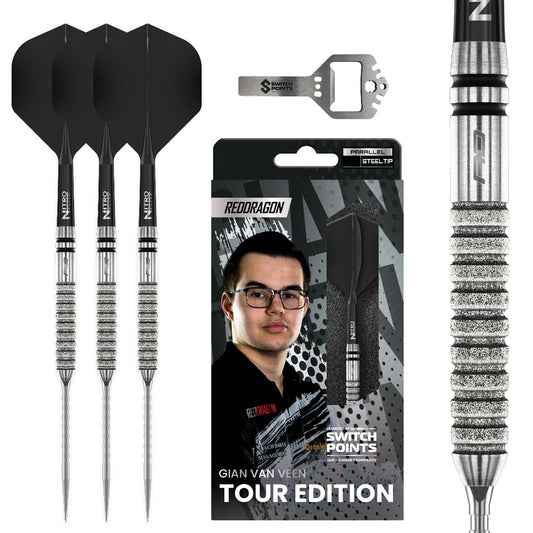 Red Dragon Gian van Veen Tour Edition Switch Point darts with interchangeable point system and player-inspired design | Deadeye Darts