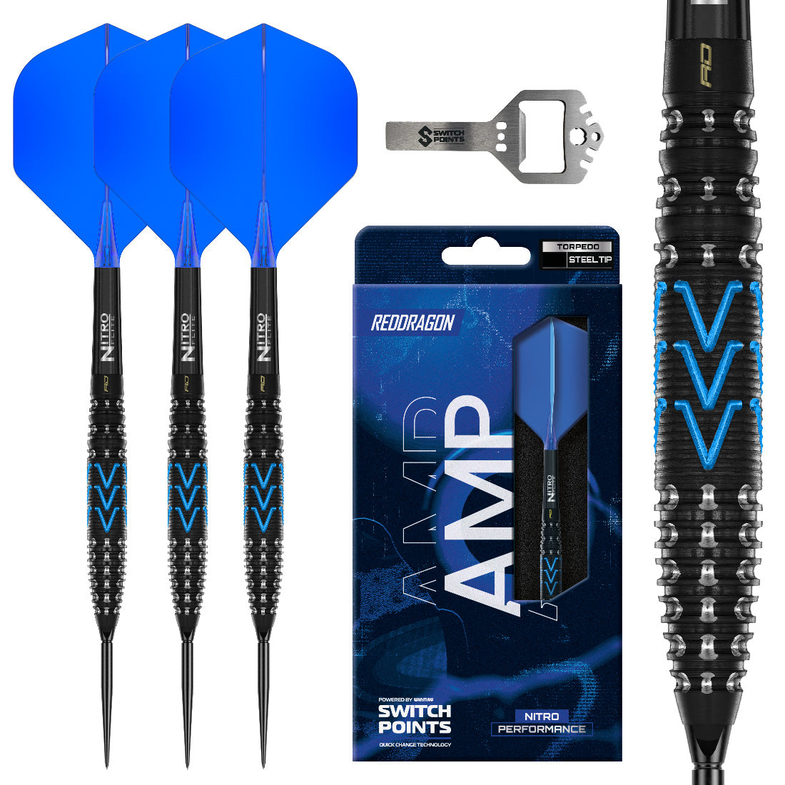 Red Dragon Amp Torpedo Switch Point darts with compact barrel and interchangeable point system | Deadeye Darts