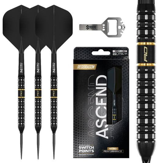 Red Dragon Ascend Parallel Switch Point darts with straight barrel design and interchangeable point system | Deadeye Darts