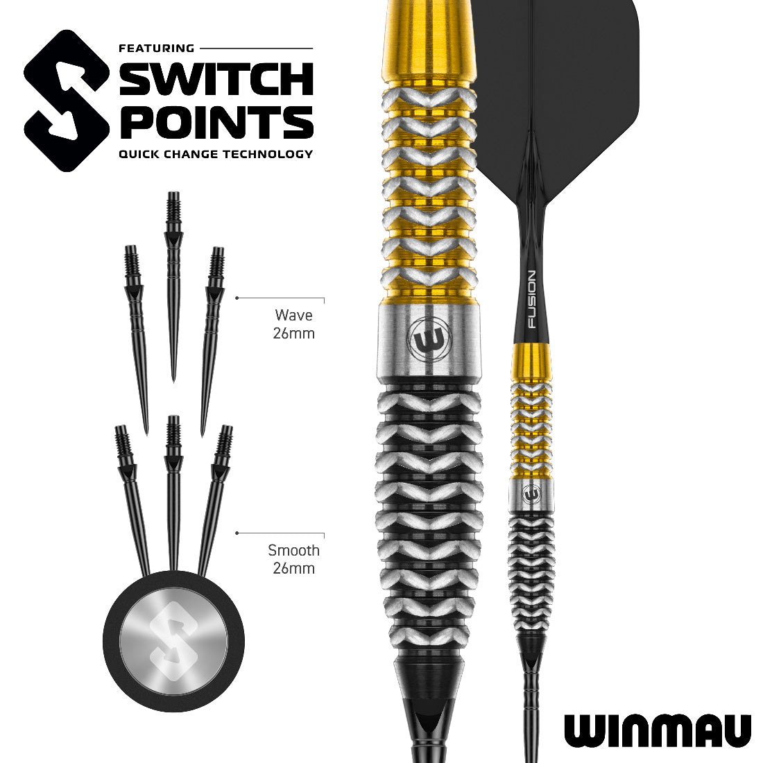 Winmau Exion Torpedo Switch Point Steel Tip Darts