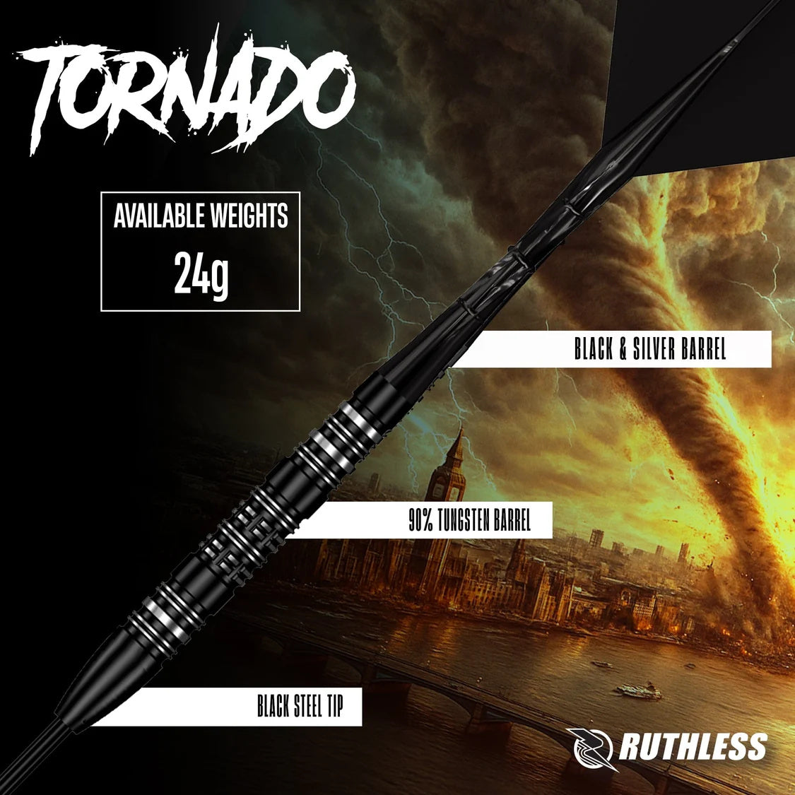 Ruthless Tornado 90% Tungsten Steel Tip Darts