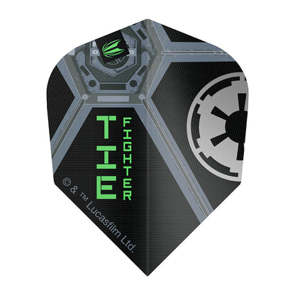 Dart flight with 'TIE Fighter' design inspired by Star Wars, featuring Lucasfilm Ltd. branding.