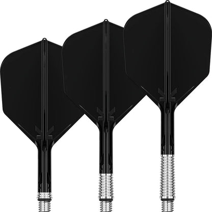Target K-Shift black No6 spinning integrated flights and shafts designed for stability and durability | Deadeye Darts