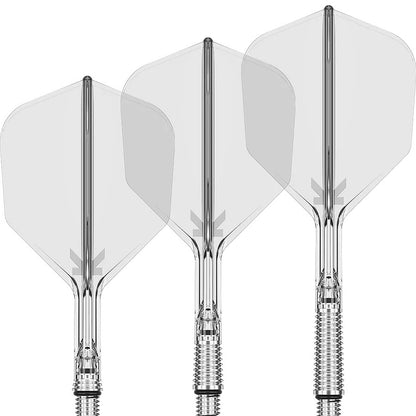 Target K-Shift clear No6 spinning integrated flights and shafts designed for smooth, consistent dart flight | Deadeye Darts