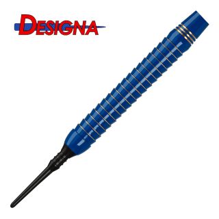 Designa Mako 20g Soft Tip Darts -  Barrel Weight - 18.5 gram - Electro Brass - Shark Grip - Blue - D1889