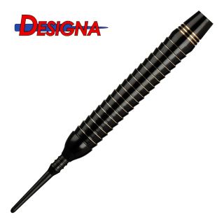 Designa Mako 22g Soft Tip Darts -  Barrel Weight - 20.5 gram - Electro Brass - Shark Grip - Black - D1898