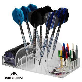 Mission Station 9 Darts Display - holds 9 Darts - Angled Design - Transparent Acrylic - Dart Stand